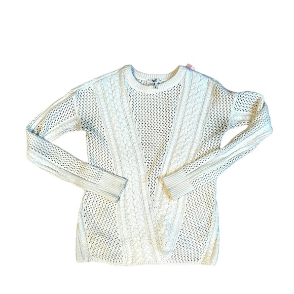 PAIGE long sleeve scoop neck knit crochet sweater merino polyester ivory small - Picture 2 of 9